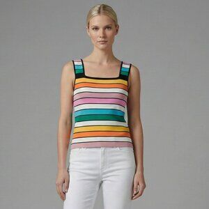 Elie Tahari Premium Viscose Blend Multicolor Striped Knit Tank Top
